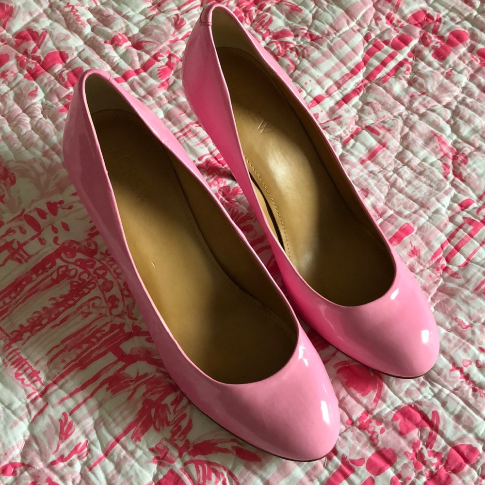 J crew bubblegum pink patent leather heels